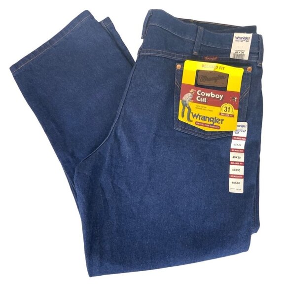 Wrangler Cowboy Cut Mens Relaxed Fit Jeans Size 40 X 30 Cotton Dark Wash Denim - Picture 1 of 8